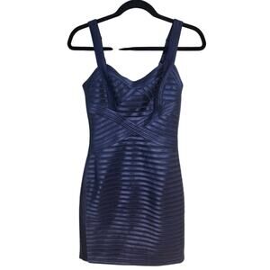 $338 BCBG MaxAzria Rivas Dark Blue Bodycon Bandage Mini Dress Size 2 Adj. Strap